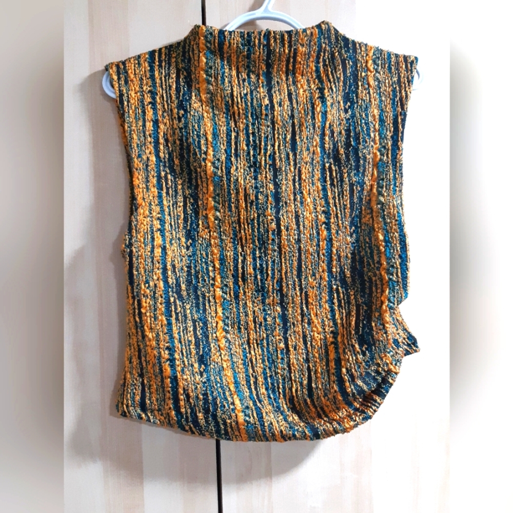 Funnel Neck Yellow Green Glitter Top - Size L